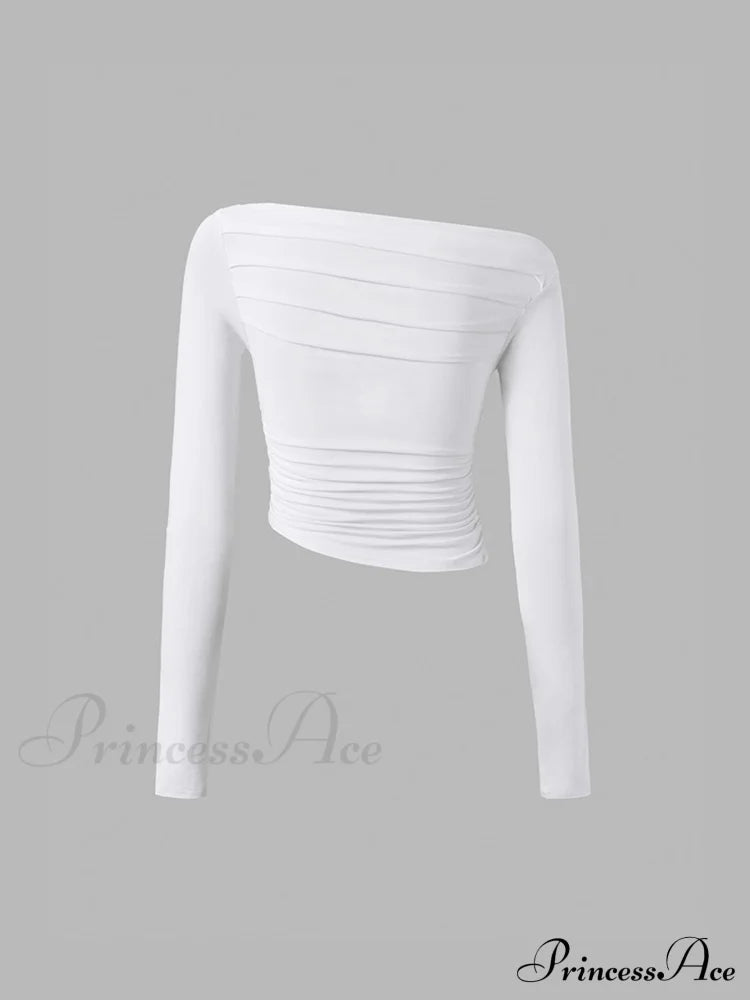 Asymmetrical Off Shoulder Trendy Long Sleeve Shirt image 14