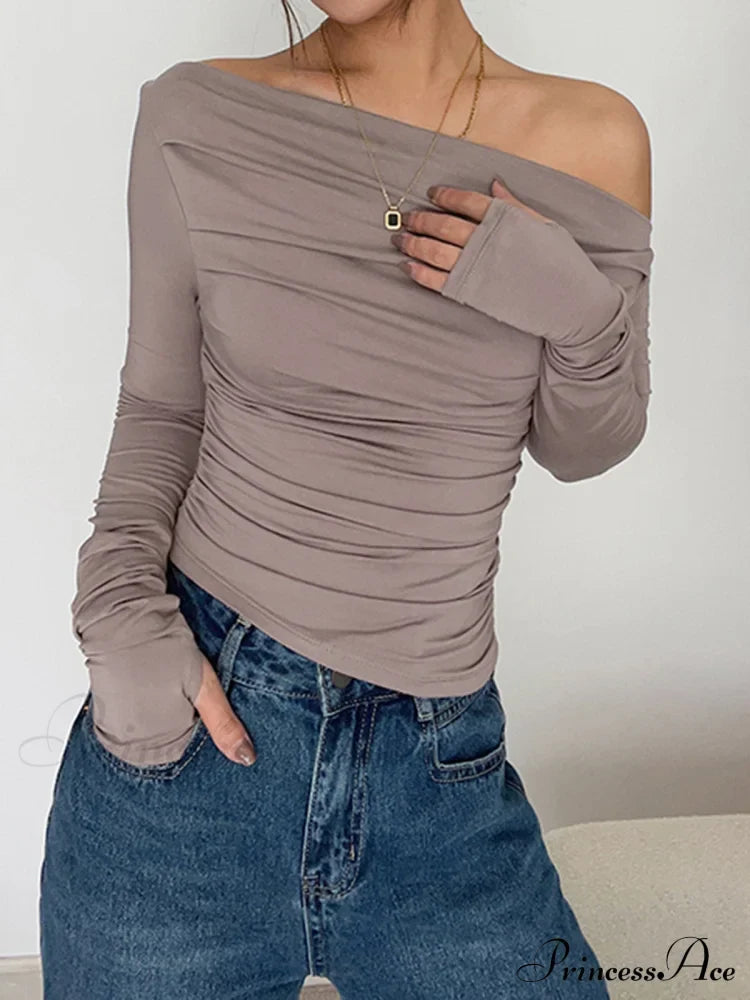 Asymmetrical Off Shoulder Trendy Long Sleeve Shirt image 3
