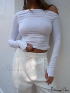 Asymmetrical Off Shoulder Trendy Long Sleeve Shirt image 12
