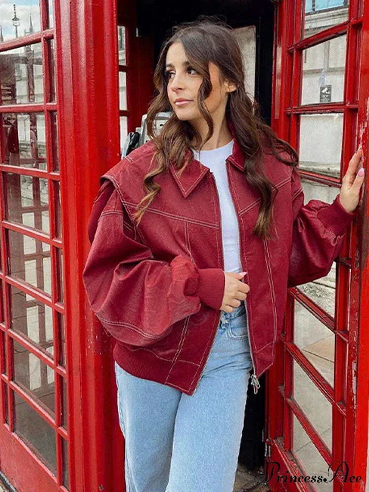 Autumn Leather Oversize Long Sleeve Turn-down Collar Fashion Casual Jacket image 1