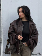 Autumn Leather Oversize Long Sleeve Turn-down Collar Fashion Casual Jacket image 5