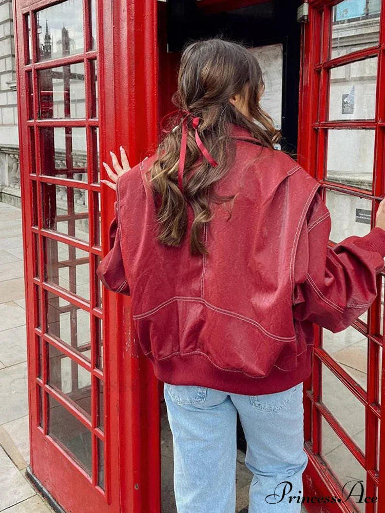 Autumn Leather Oversize Long Sleeve Turn-down Collar Fashion Casual Jacket image 4