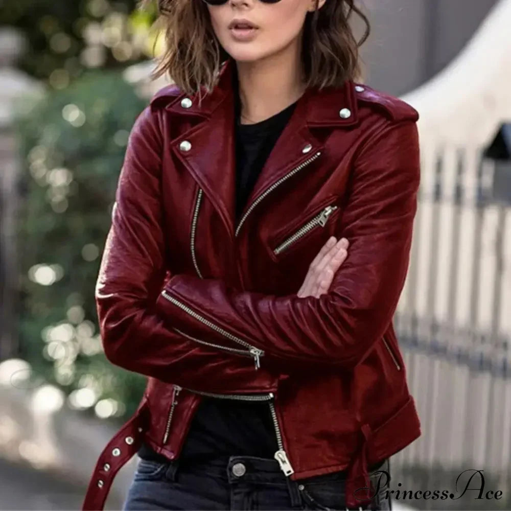 Autumn Short Solid Biker Thin Cool Faux Leather Jacket image 1