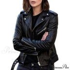 Autumn Short Solid Biker Thin Cool Faux Leather Jacket image 6