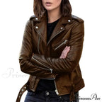 Autumn Short Solid Biker Thin Cool Faux Leather Jacket image 3