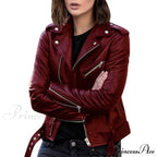 Autumn Short Solid Biker Thin Cool Faux Leather Jacket image 8