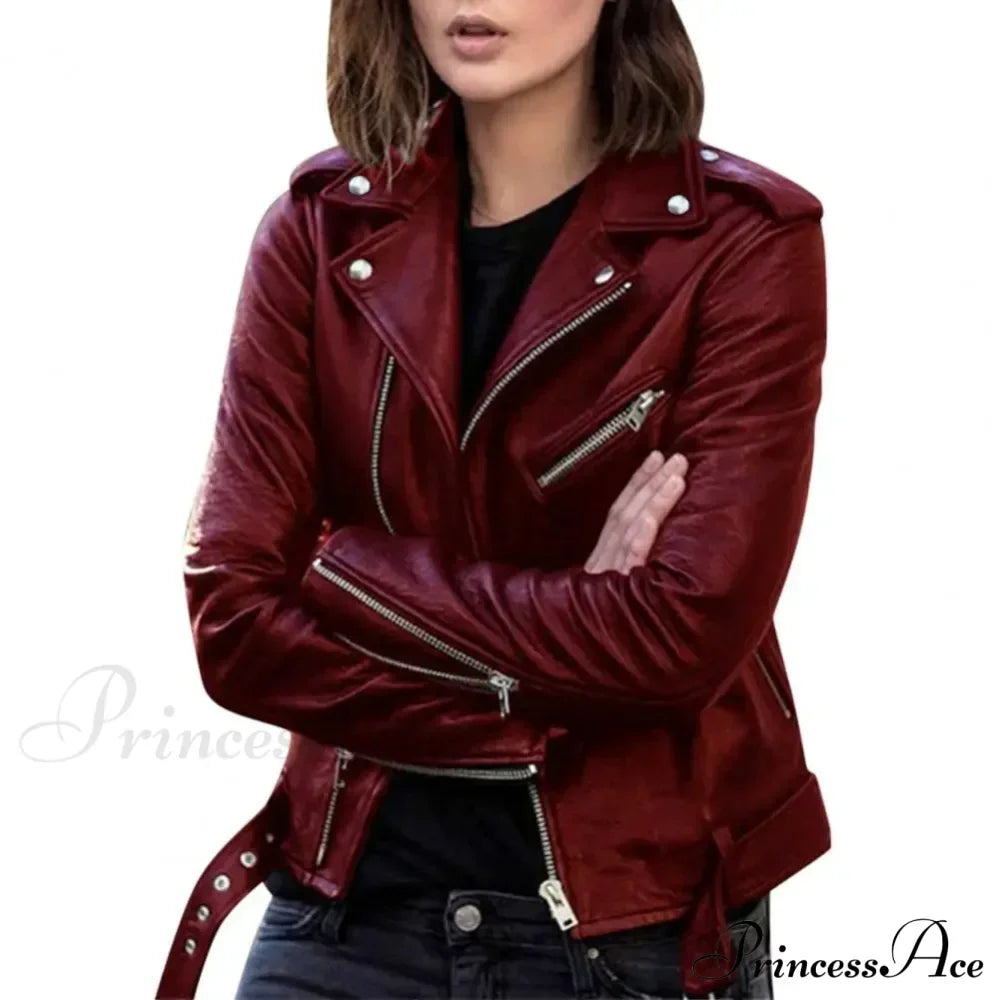 Autumn Short Solid Biker Thin Cool Faux Leather Jacket image 8