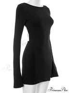 Autumn Slim Fit Backless Black Long Mini Dress image 5