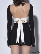 Autumn Slim Fit Backless Black Long Mini Dress image 2