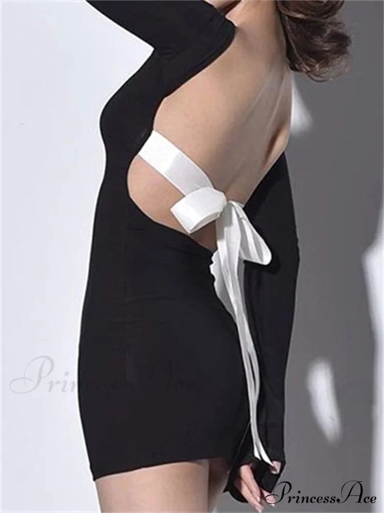 Autumn Slim Fit Backless Black Long Mini Dress image 7