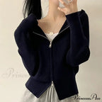 Autumn Winter Long Sleeve Short Loose Solid Knitted Zipper Cardigan image 7