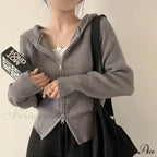 Autumn Winter Long Sleeve Short Loose Solid Knitted Zipper Cardigan image 3