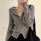 Autumn Winter Long Sleeve Short Loose Solid Knitted Zipper Cardigan image 1