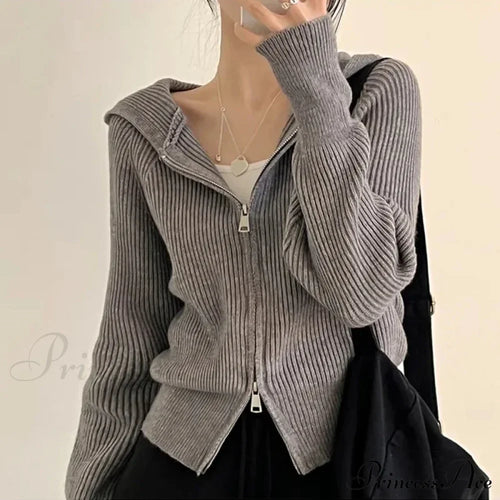Autumn Winter Long Sleeve Short Loose Solid Knitted Zipper Cardigan image 1