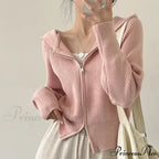 Autumn Winter Long Sleeve Short Loose Solid Knitted Zipper Cardigan image 4