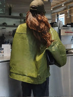 Avocado Green Single Breasted Leather Coat image 3