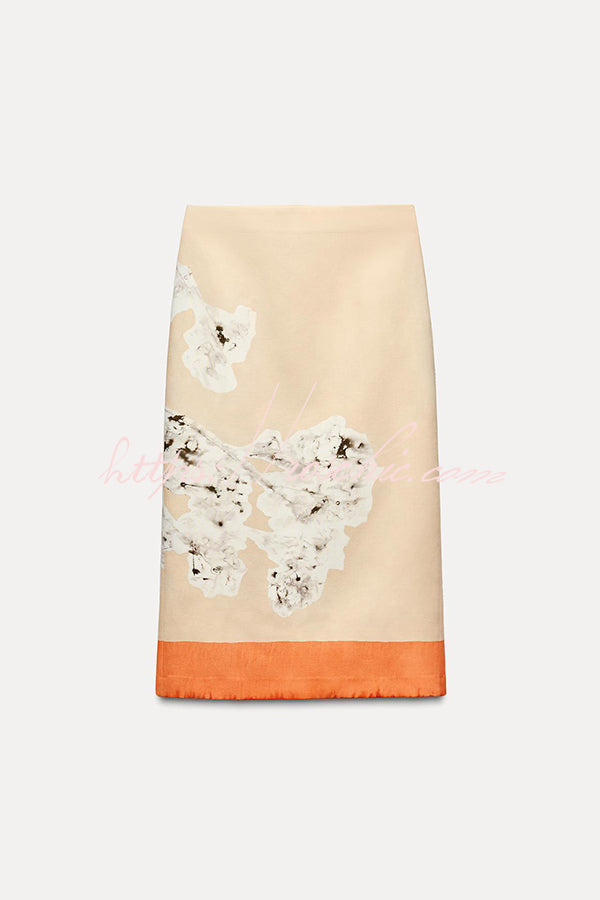The Floral Linen Midi Skirt in Beige styled for Avrienne