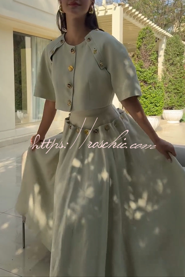 The Lace-Detail Linen Maxi Skirt in Beige styled for Avrienne
