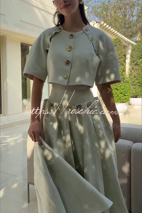 The Lace-Detail Linen Maxi Skirt in Beige styled for Avrienne