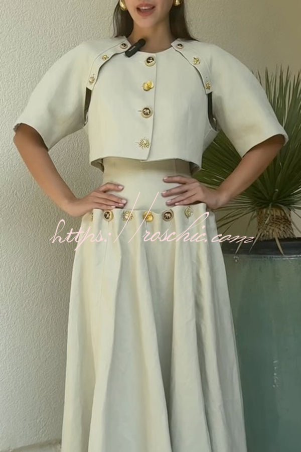 The Lace-Detail Linen Maxi Skirt in Beige styled for Avrienne
