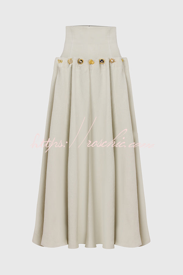 The Lace-Detail Linen Maxi Skirt in Beige styled for Avrienne