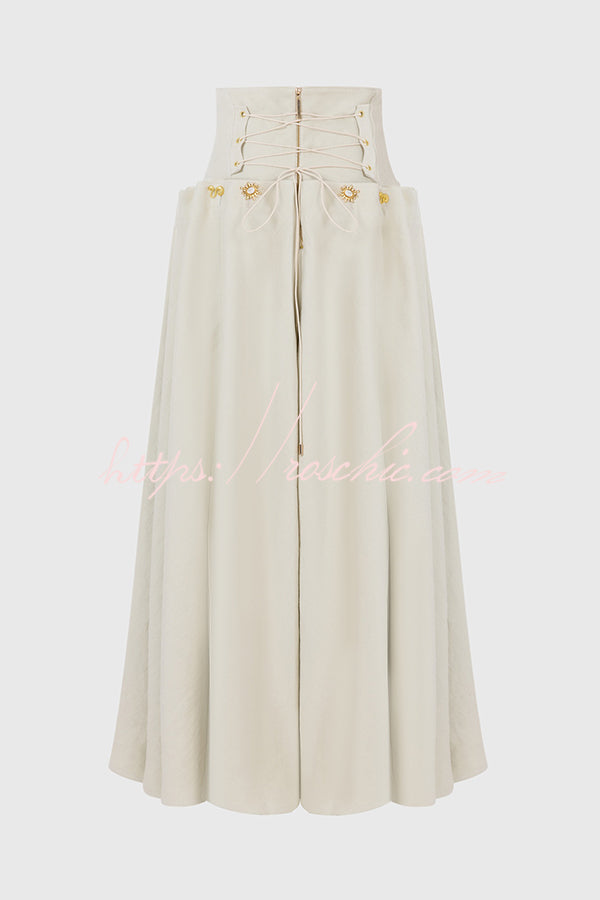 The Lace-Detail Linen Maxi Skirt in Beige styled for Avrienne