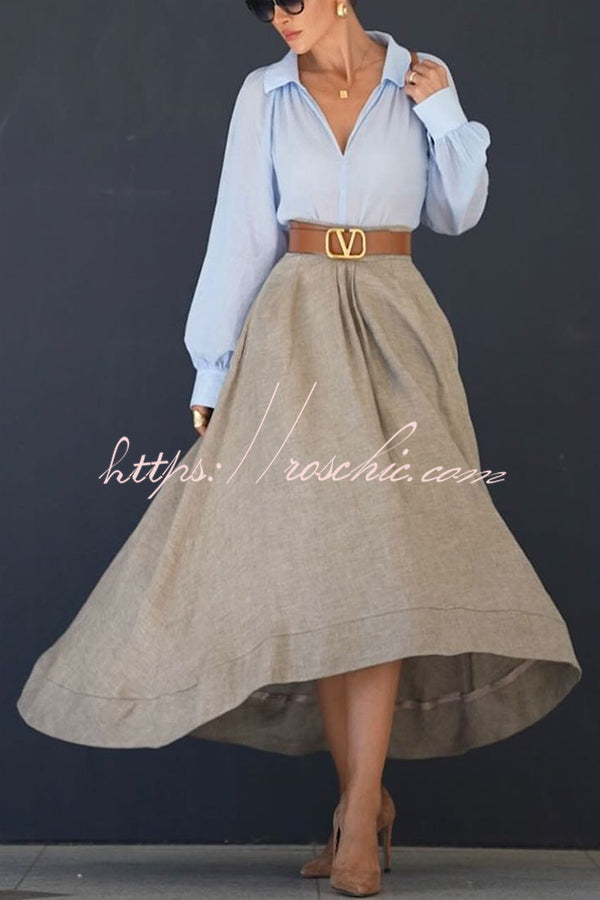 The Linen High-Low Maxi Skirt in Khaki styled for Avrienne