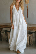 The Linen V-Neck Maxi Dress in White styled for Avrienne
