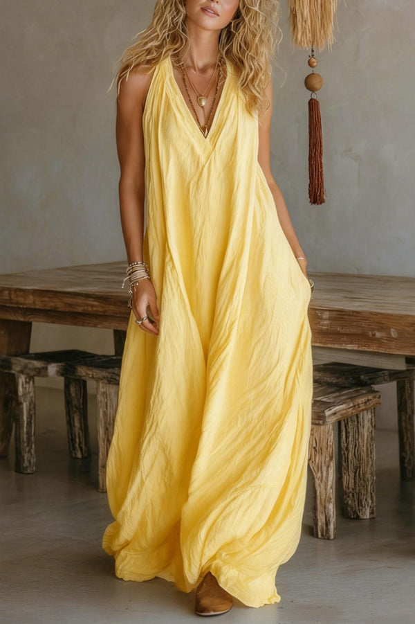 The Linen V-Neck Maxi Dress in Yellow styled for Avrienne