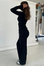 Y2K Sexy V-Neck Fitted Top Casual Pants Two Piece Set image 12