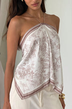 Vacation Print Back Tie Halter Top image 2