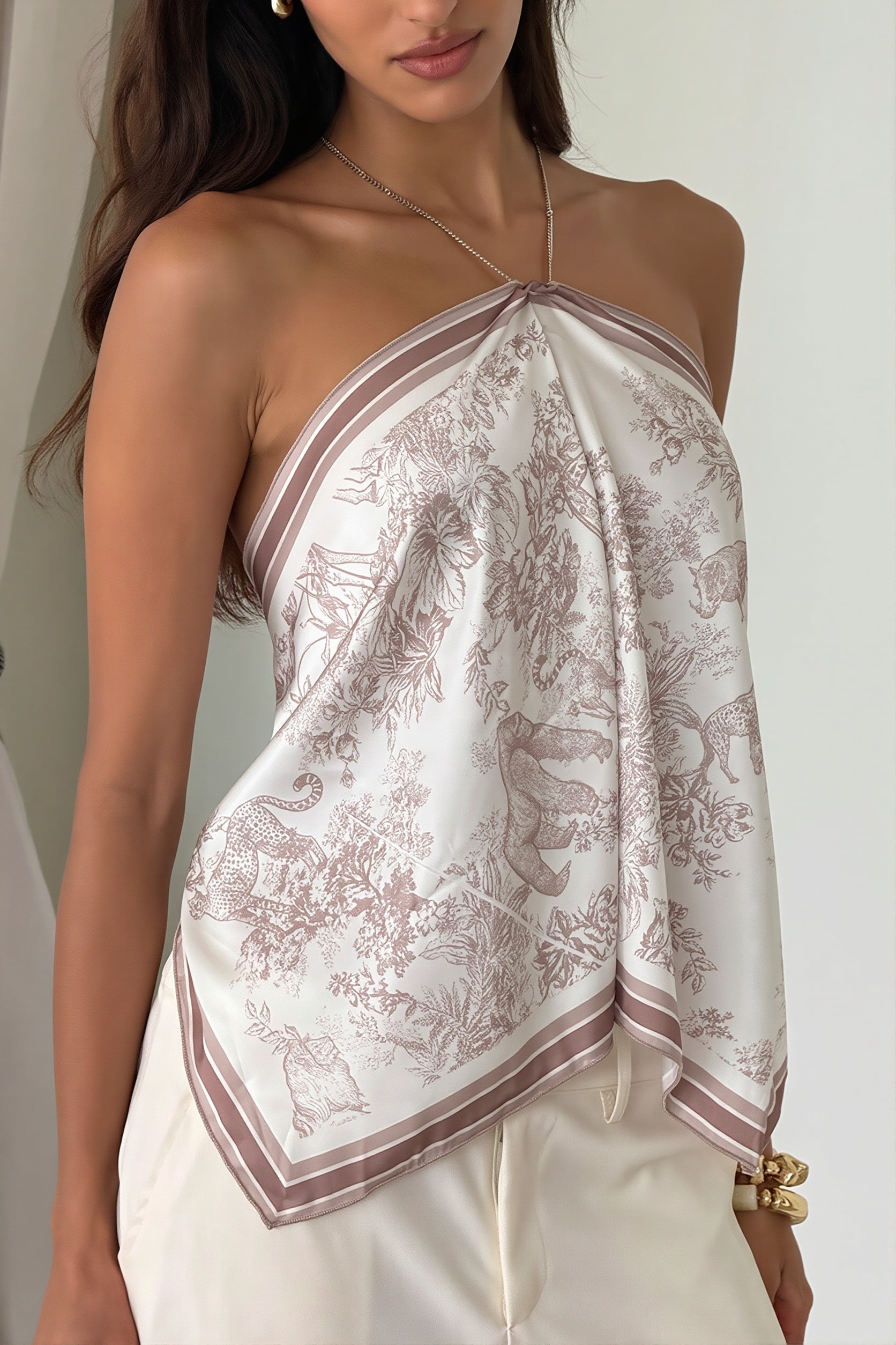 Vacation Print Back Tie Halter Top image 2