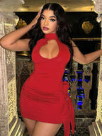 3D Flower Decoration Red Vacation Dresses Sexy Hollow Backless Bodycon Party Dress image 1