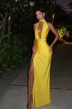 V-Neck Halter Backless Slit Maxi Dress image 1