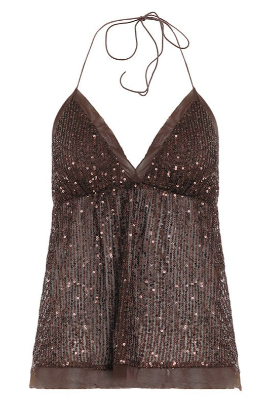 Sexy Mesh Sequin Backless Halter Top image 5