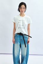 Letter Print Crew Neck Fitted T‑shirt image 2
