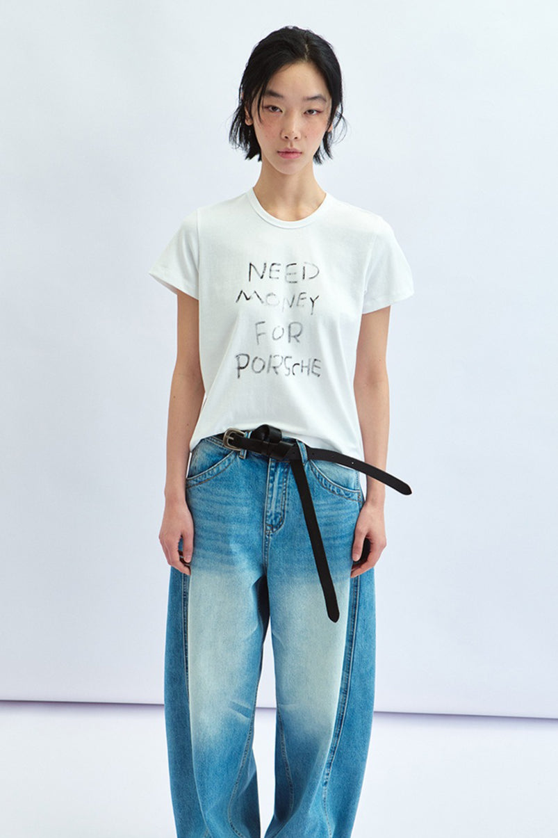 Letter Print Crew Neck Fitted T‑shirt image 2