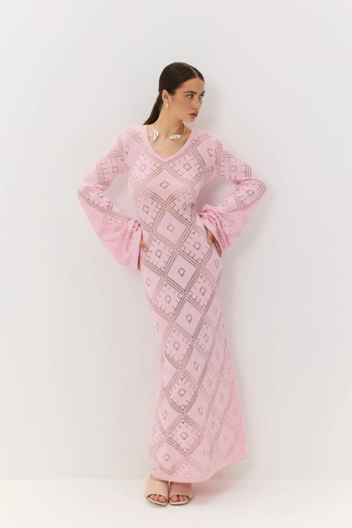 Knit Argyle Jacquard Long Sleeve Maxi Dress image 6