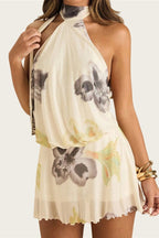 Sexy Floral Halter Backless Tie Mini Dress image 2
