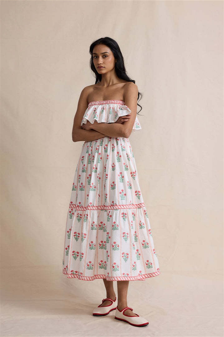Floral Print Ruffled Trim Boho Dress image 1