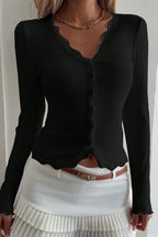Lace Detail Long Sleeve Knit Top image 4