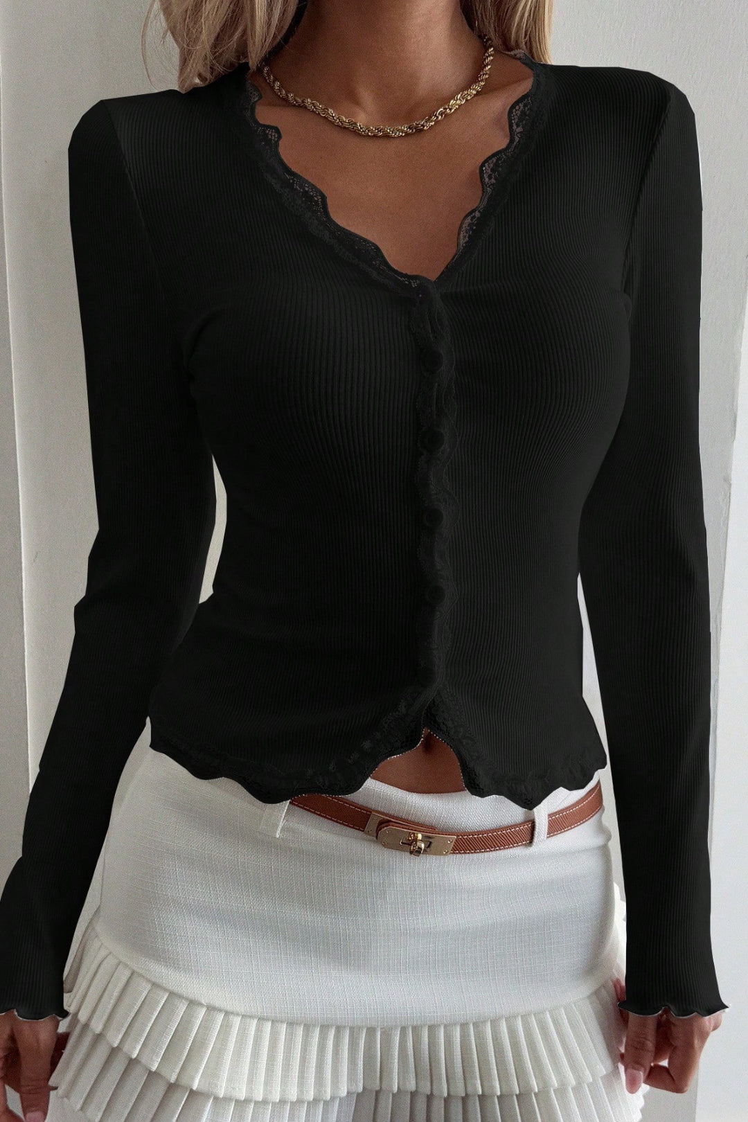 Lace Detail Long Sleeve Knit Top image 4