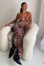 Sexy Leopard High Waist Backless Maxi Dress image 1
