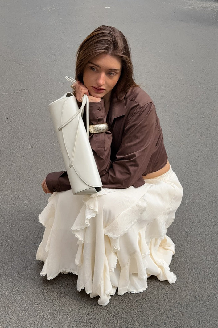 Apricot Ruffle Chic Lace Trim Skirt image 5