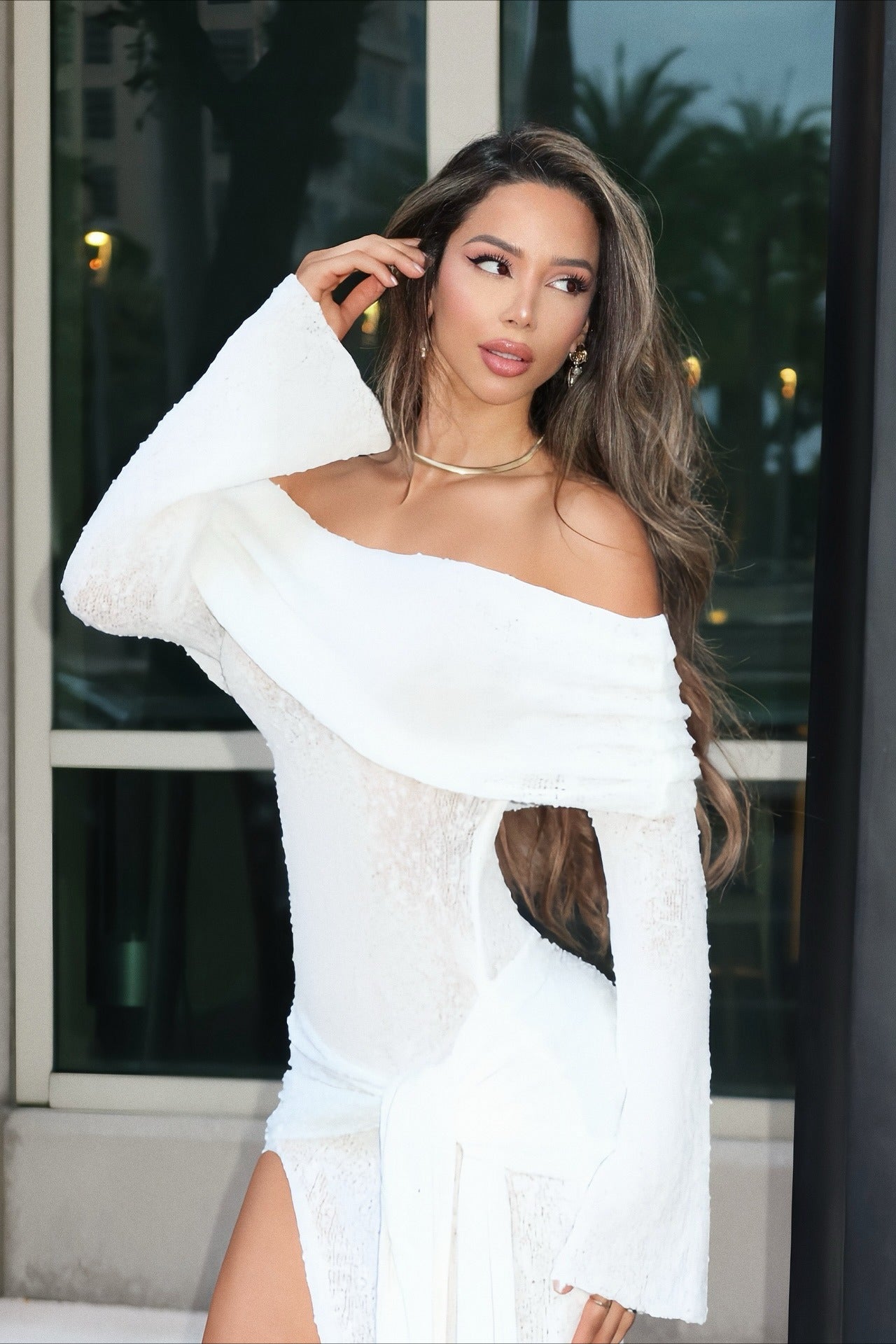 Sexy Off Shoulder Cutout Flare Sleeve Fitted Sash Maxi Dress image 3