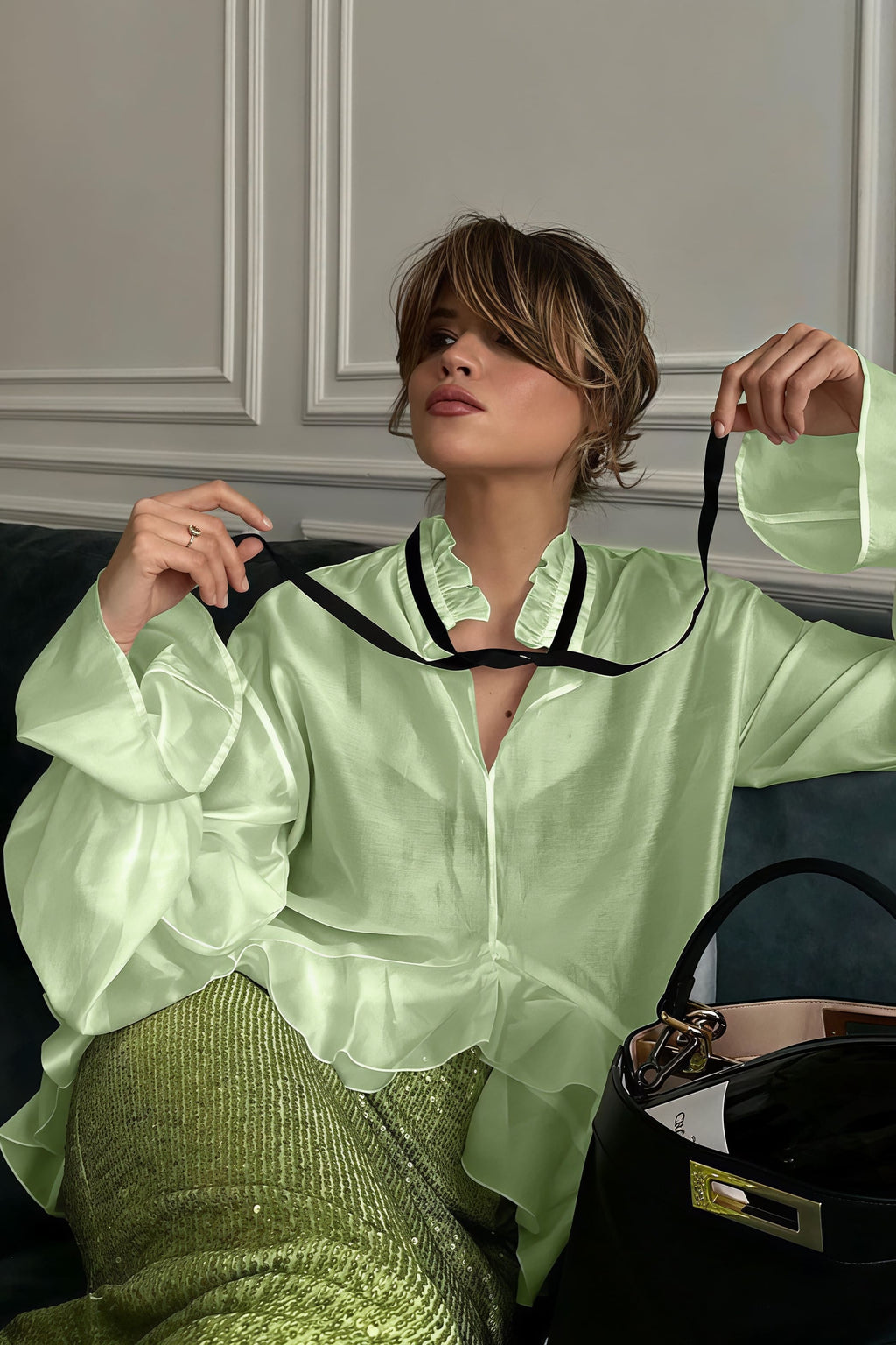 Sheer Flare Sleeve Chic Sexy Blouse image 7