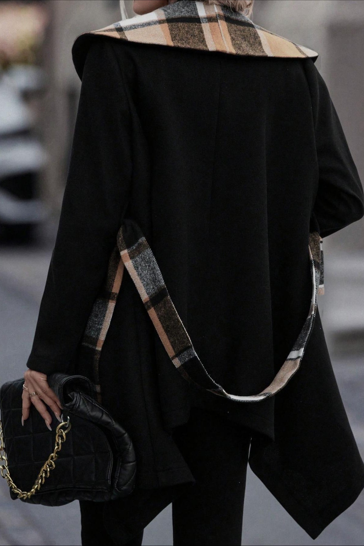 Plaid Patchwork Belted Wool Coat image 4