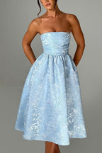 Solid Jacquard Strapless A-Line Party Dress image 12