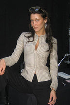 Elegant Striped Regular Shoulder Fitted Blouse image 1