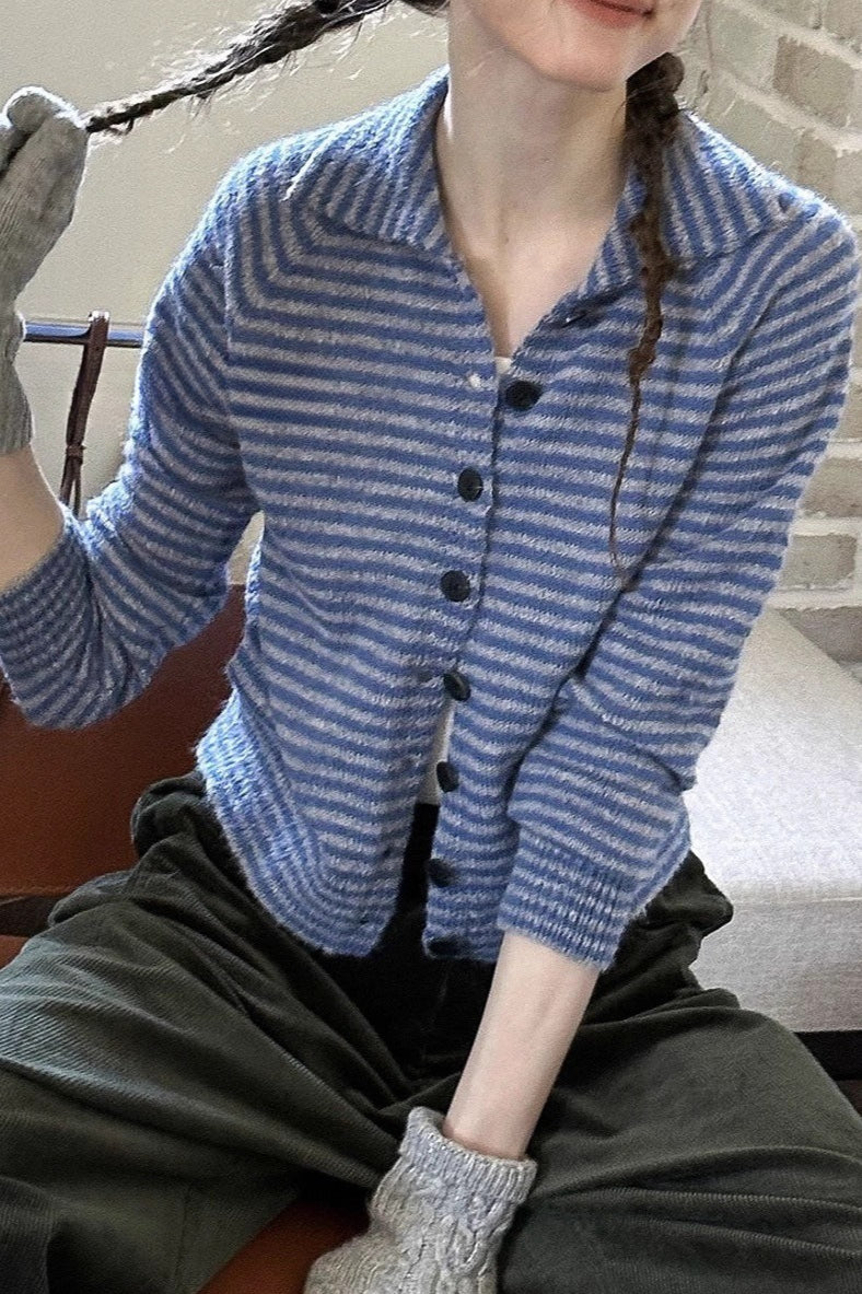 Color Block Striped Fitted Wool Knit Cardigan image 2